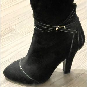 Dolce & Gabbana Knee High Black & Gold Suede Boots